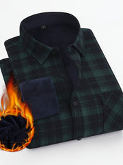 Men's Plaid Fleece Shirt Turndown Collar Long Sleeve Warm Autumn Winter