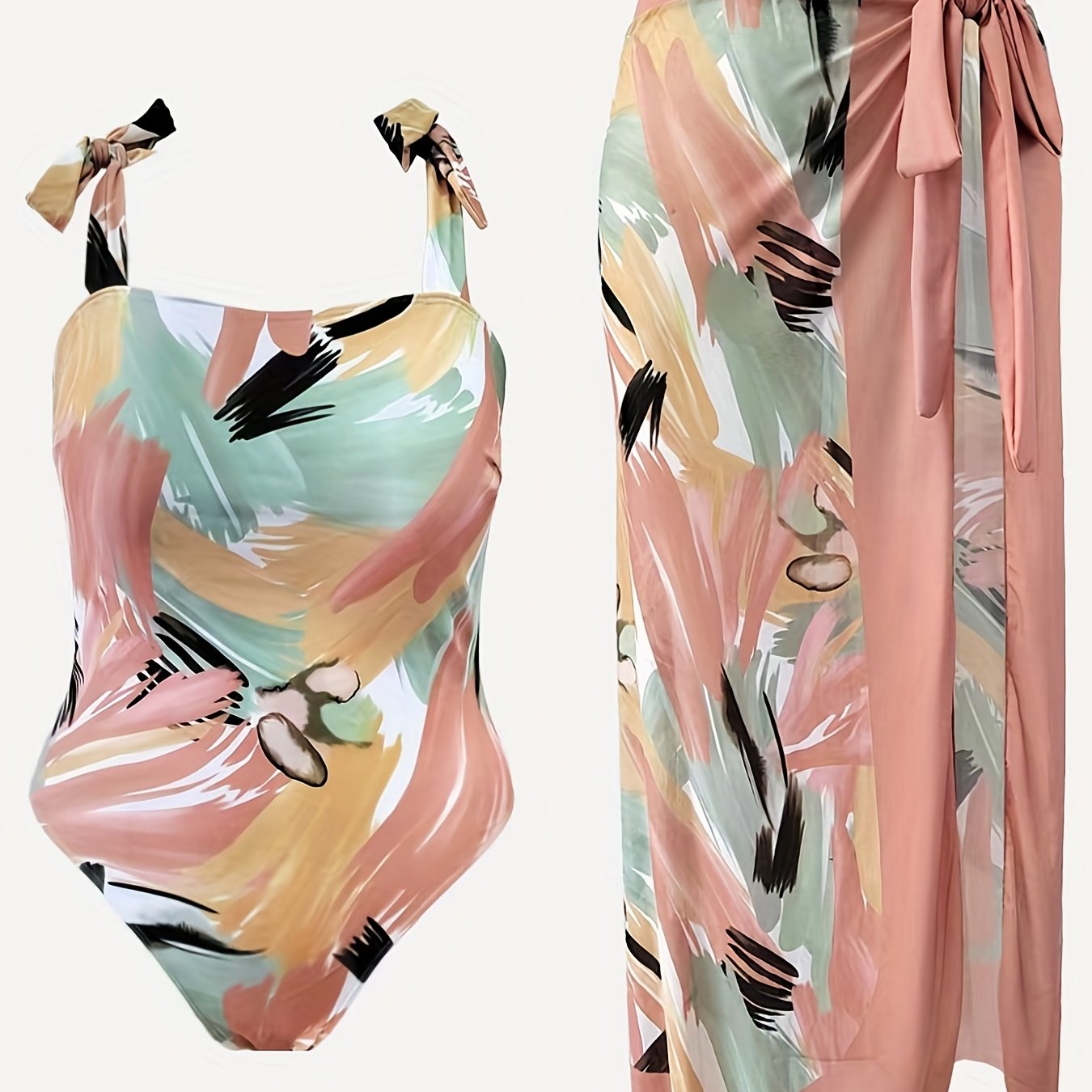 Retro Style One Piece Bathing Suit with Cover Up