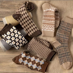 6 Pairs Women's High Cotton Mid Calf Socks for Autumn/Winter