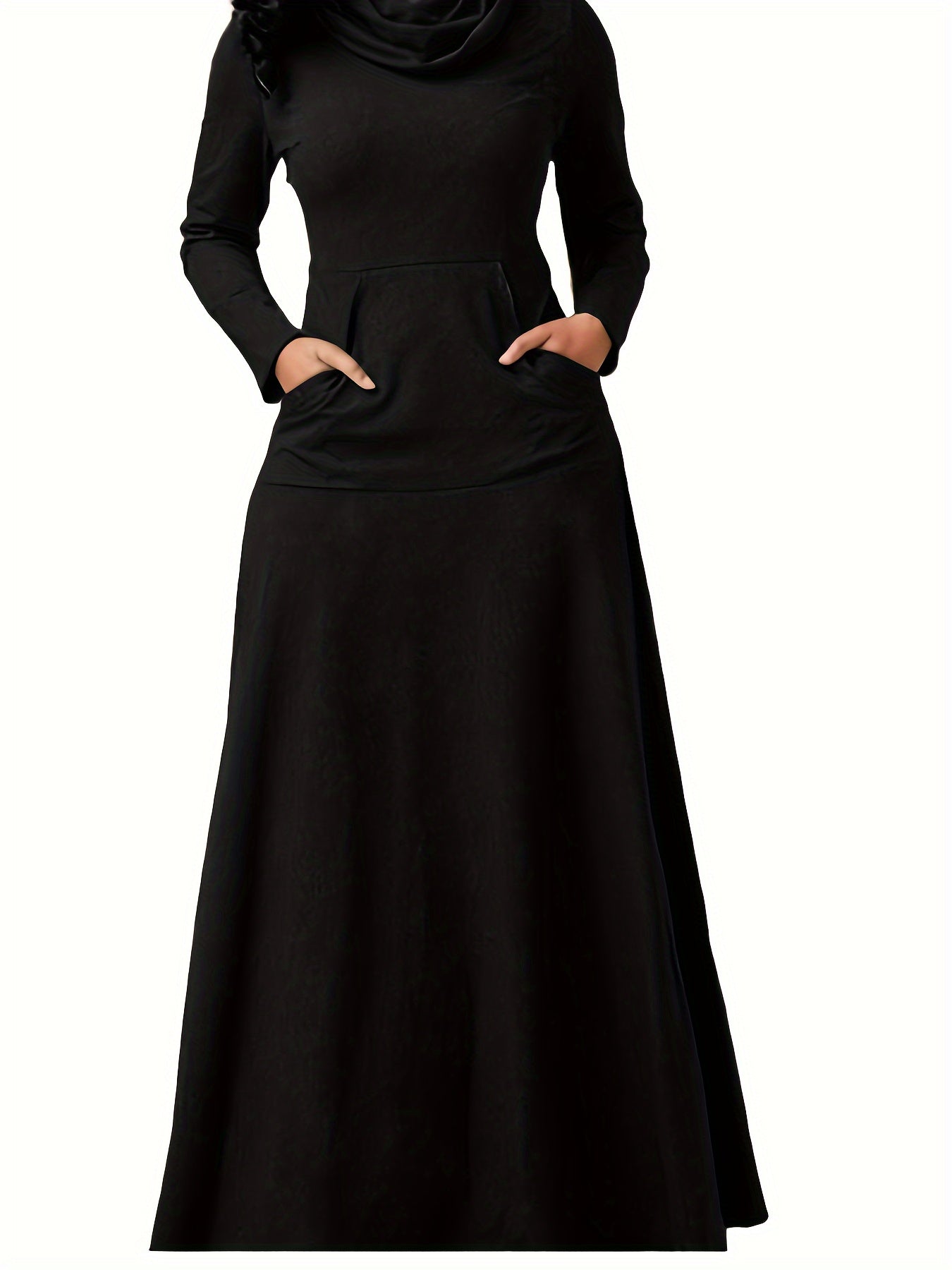 Solid Long Sleeve Maxi Dress with Pockets