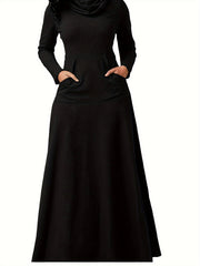 Solid Long Sleeve Maxi Dress with Pockets
