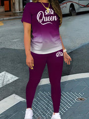 Letter & Crown Print Top & Pants Set