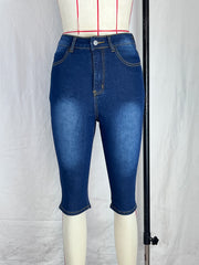 Slim Fit Cropped Jeans Slash Pockets Mid Stretch Capris Denim Pants