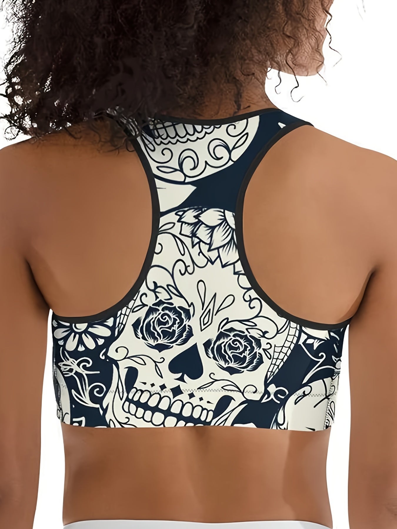 Gothic Skull Print Racer Back Sports Bra
