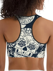 Gothic Skull Print Racer Back Sports Bra
