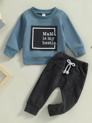 Baby Boys Long Sleeve Sweatshirt Pants Set MAMA IS MY BESTIE Print
