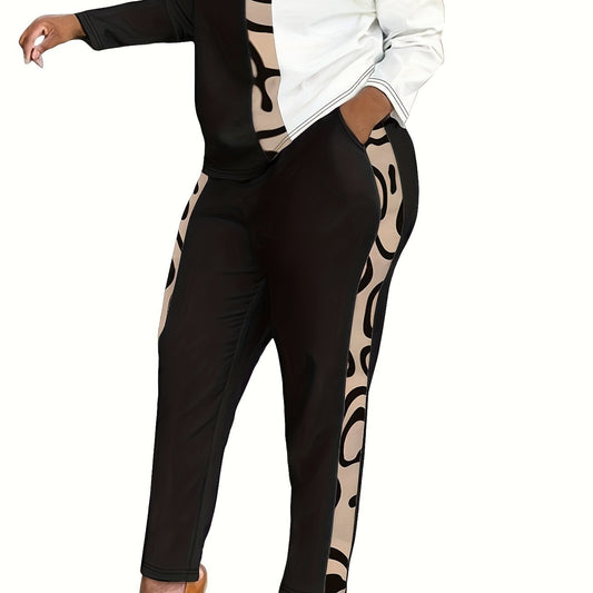 Women's Plus Graffiti Print Long Sleeve Top & Pants Set