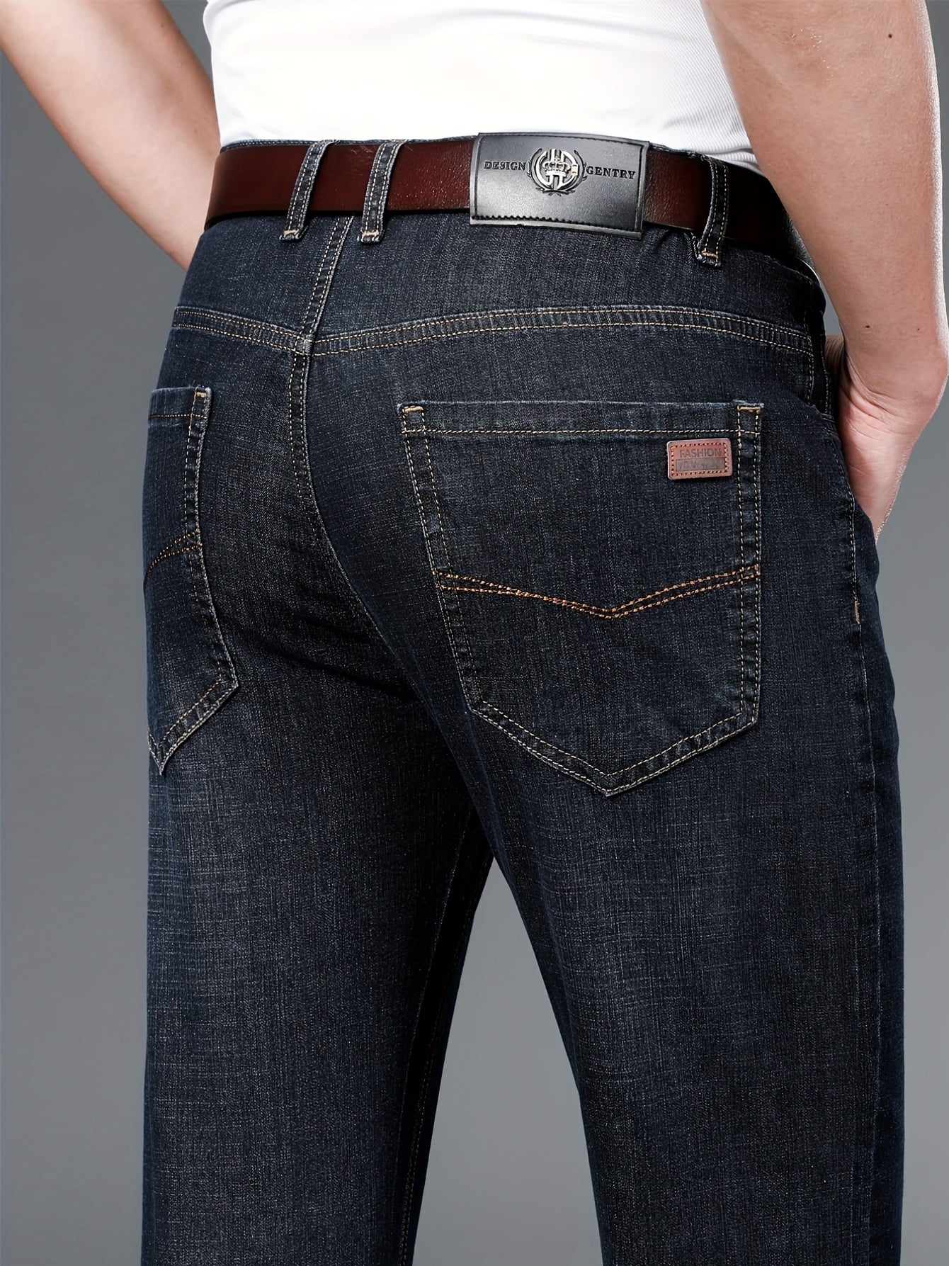 Classic Slim Fit Jeans Men's Semi-formal Medium Stretch Straight Leg Denim Pants