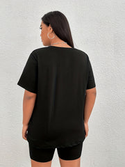 Woman Figure & Letter Print Tee & Shorts Set