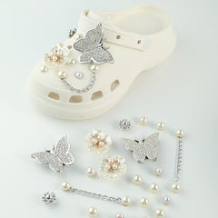 Pearl Flower Silver Butterfly Shoe Accessories Set