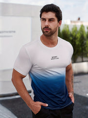 Gradient Print Men's Graphic Crew Neck T shirt for Summer