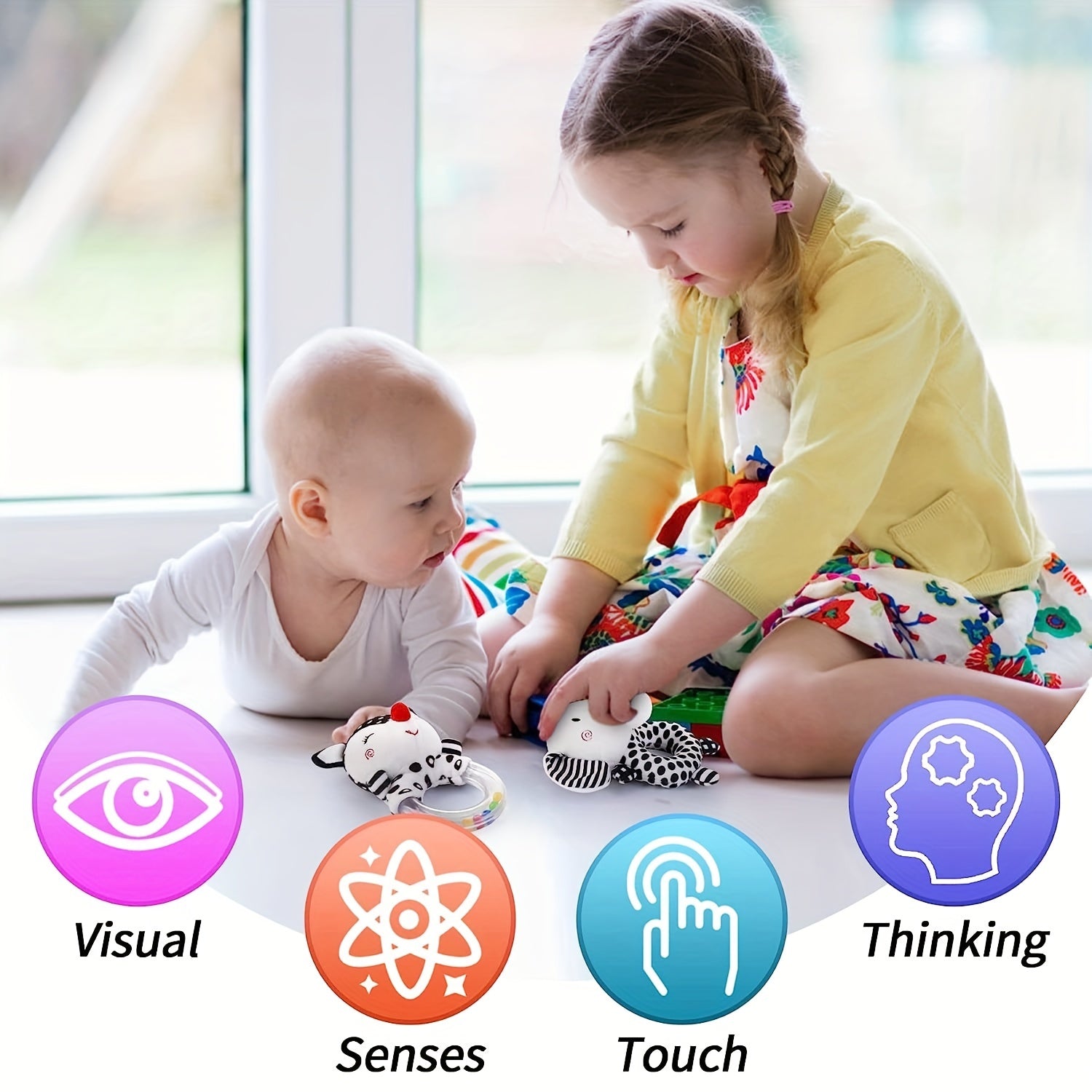 Soft Baby Rattles 0-6 Months - Newborn Sensory Toys - Plush Rattle Toy