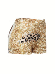 Letter & Leopard Print Skinny Shorts for Women