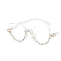 Semi Rimless Clear Lens Rhinestone Cat Eye Glasses
