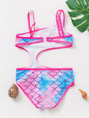 Toddler Girls Fish Scale Graphic One Piece Swimsuit