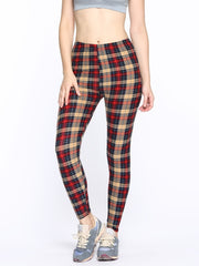 Sexy Plaid Print Leggings High Waist Elastic Sports Bottoms