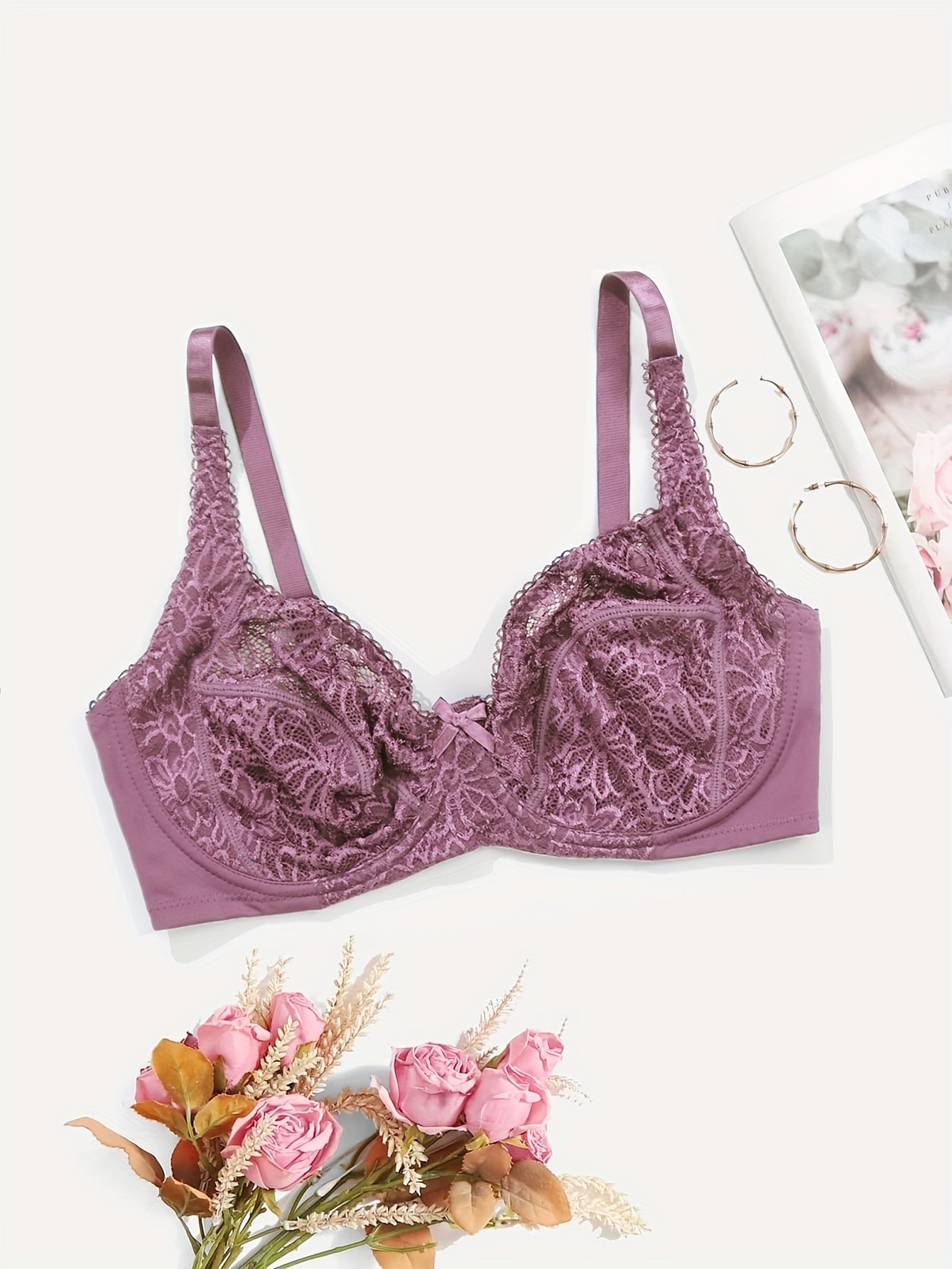 Lace Push Up Bra Breathable Bow Tie Women's Lingerie
