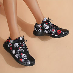 Women's Skull Pattern Lightweight Sneakers Lace Up Running Shoes