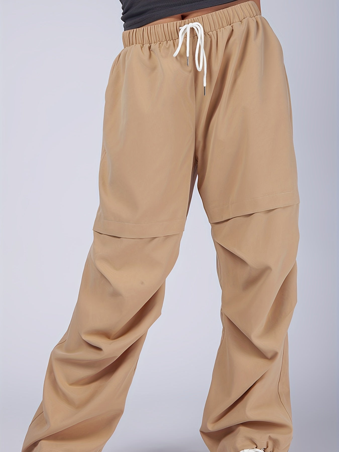 Women's Plus Solid High Rise Cargo Trousers With Pockets