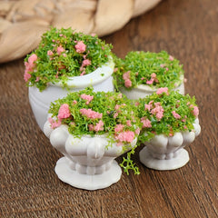 4pcs Pink Flower Green Plant Potted 1:12 Dollhouse Decor