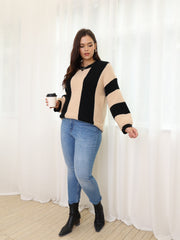 Casual Sweater Women's Plus Stripe Print Long Sleeve Round Neck Jumper
