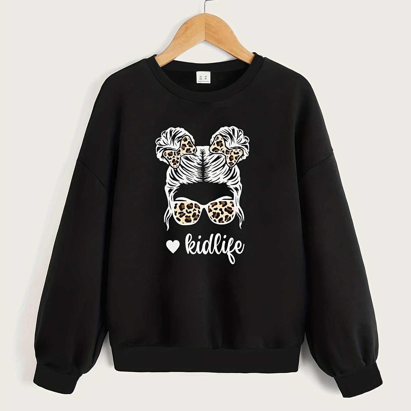 Girls' Leopard Portrait Graphic Sweatshirt Long Sleeve Pullover