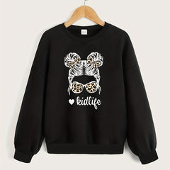 Girls' Leopard Portrait Graphic Sweatshirt Long Sleeve Pullover