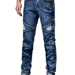 Men's Zipper Tie Dye Ripped Jeans Casual Street Style Denim Pants