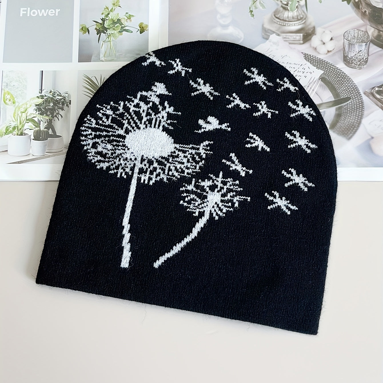 Dandelion Jacquard Beanie Soft Knit Hat Hip Hop Warm Skull Cap