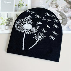 Dandelion Jacquard Beanie Soft Knit Hat Hip Hop Warm Skull Cap