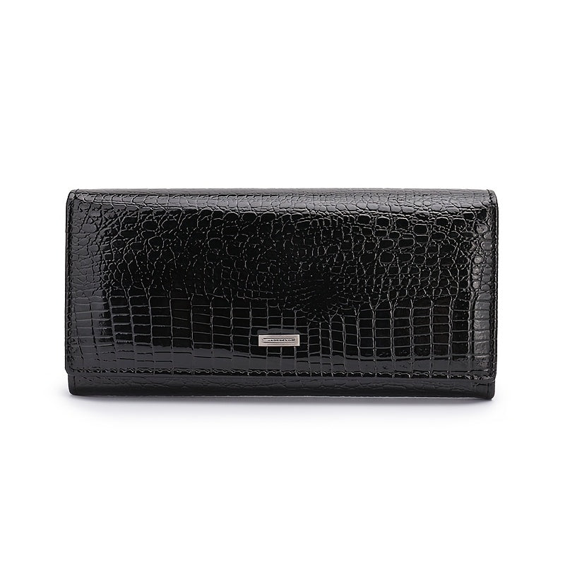 Crocodile Print Long Leather Wallet with Large Capacity