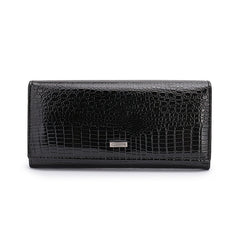 Crocodile Print Long Leather Wallet with Large Capacity