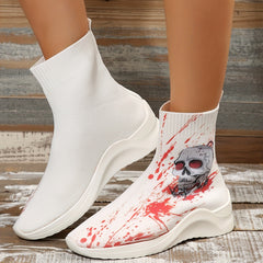 Women's Skull & Blood Print Halloween Ankle Boots