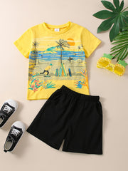 Boys Beach Surfboard Outfit Round Neck T shirt & Shorts