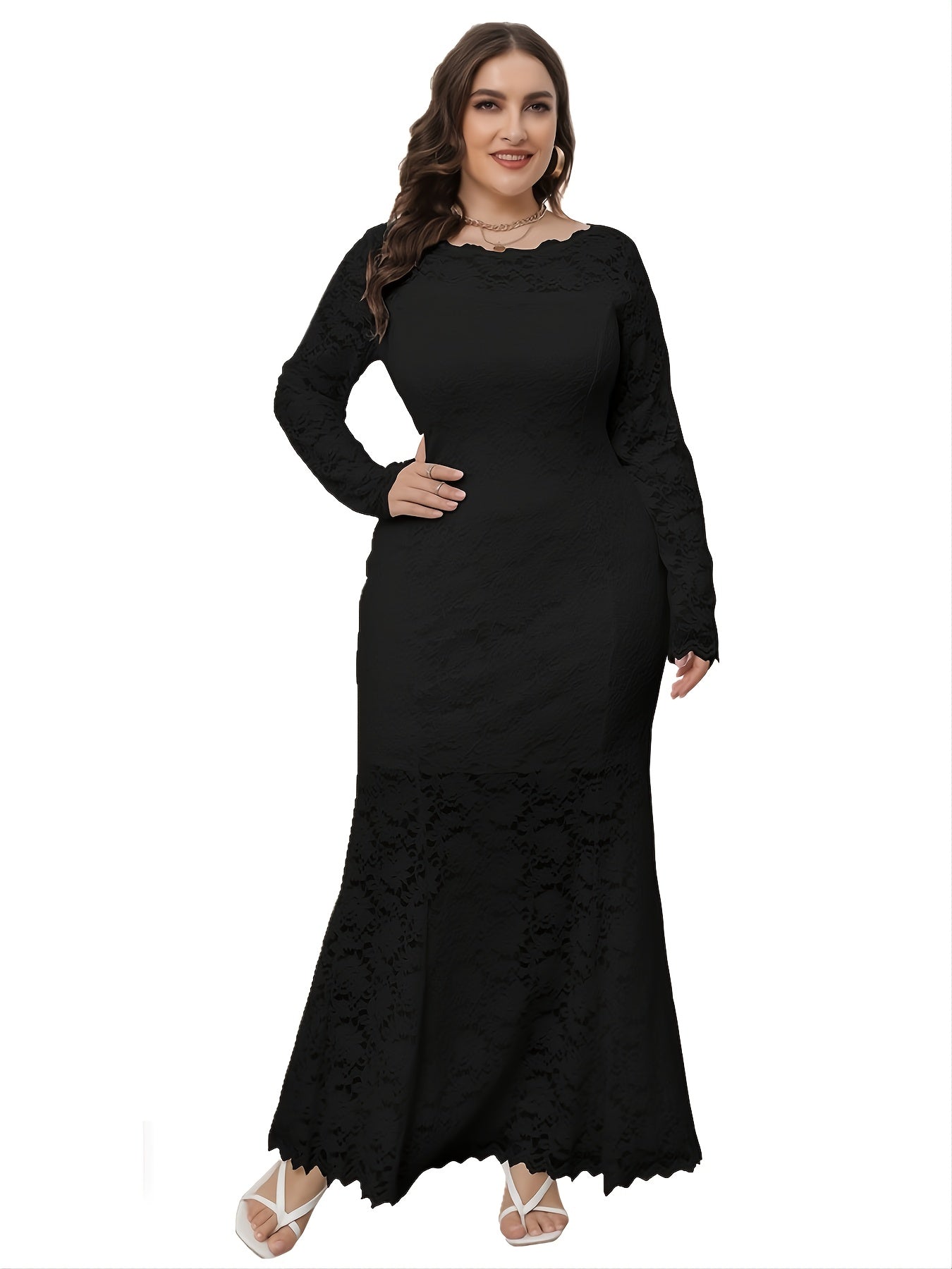 Floral Print Mesh Sleeve Maxi Dress Plus Size