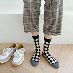 5 Pairs Floral & Plaid Print Socks Women's Mid Tube Stockings