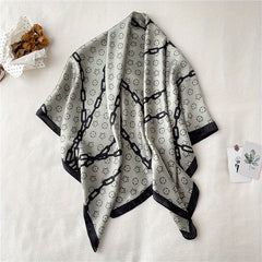 Vintage Chain Print Bandana Square Scarf Silk Shawl Head Wrap For Women