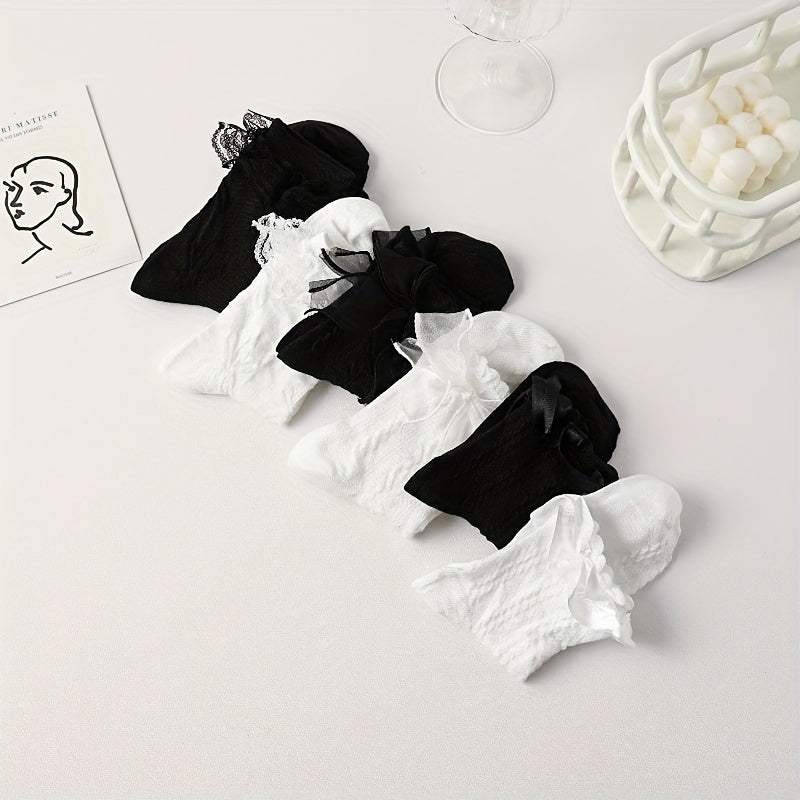 6 Pairs 3D Ruffle Socks Women's Stockings Hosiery