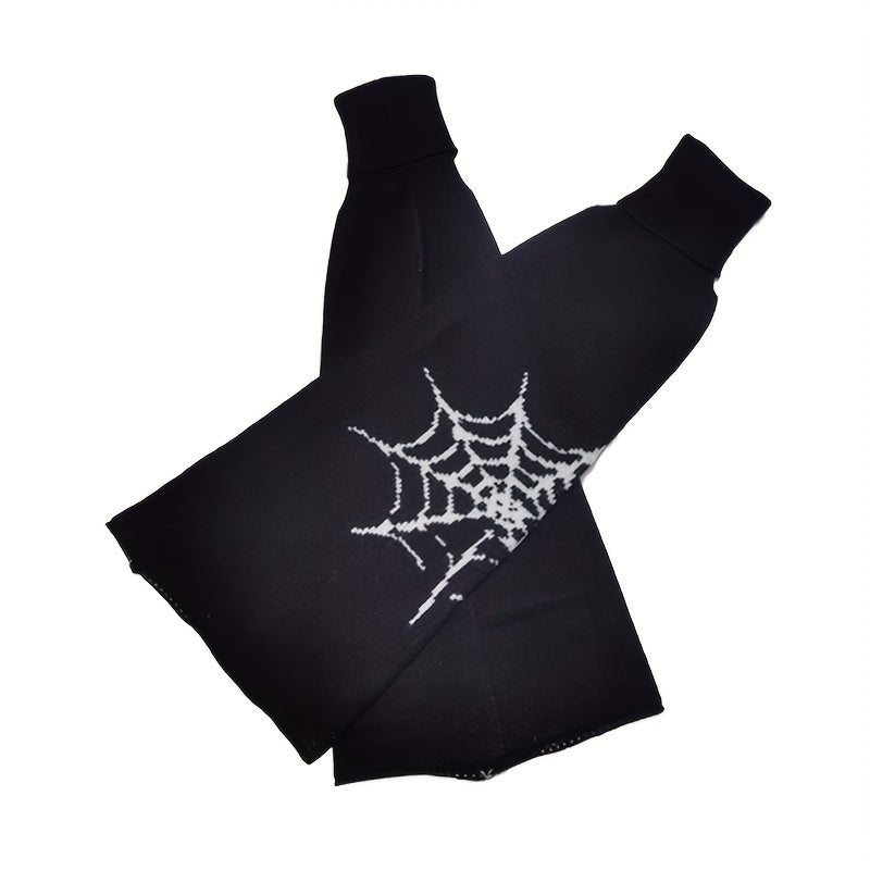 Spider Web Print Leg Warmers Dark Gothic Knee High Socks Women's Stockings