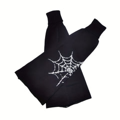 Spider Web Print Leg Warmers Dark Gothic Knee High Socks Women's Stockings