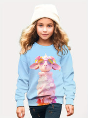 Ice Cream Goat Print Long Sleeve Sweatshirt For Girls
