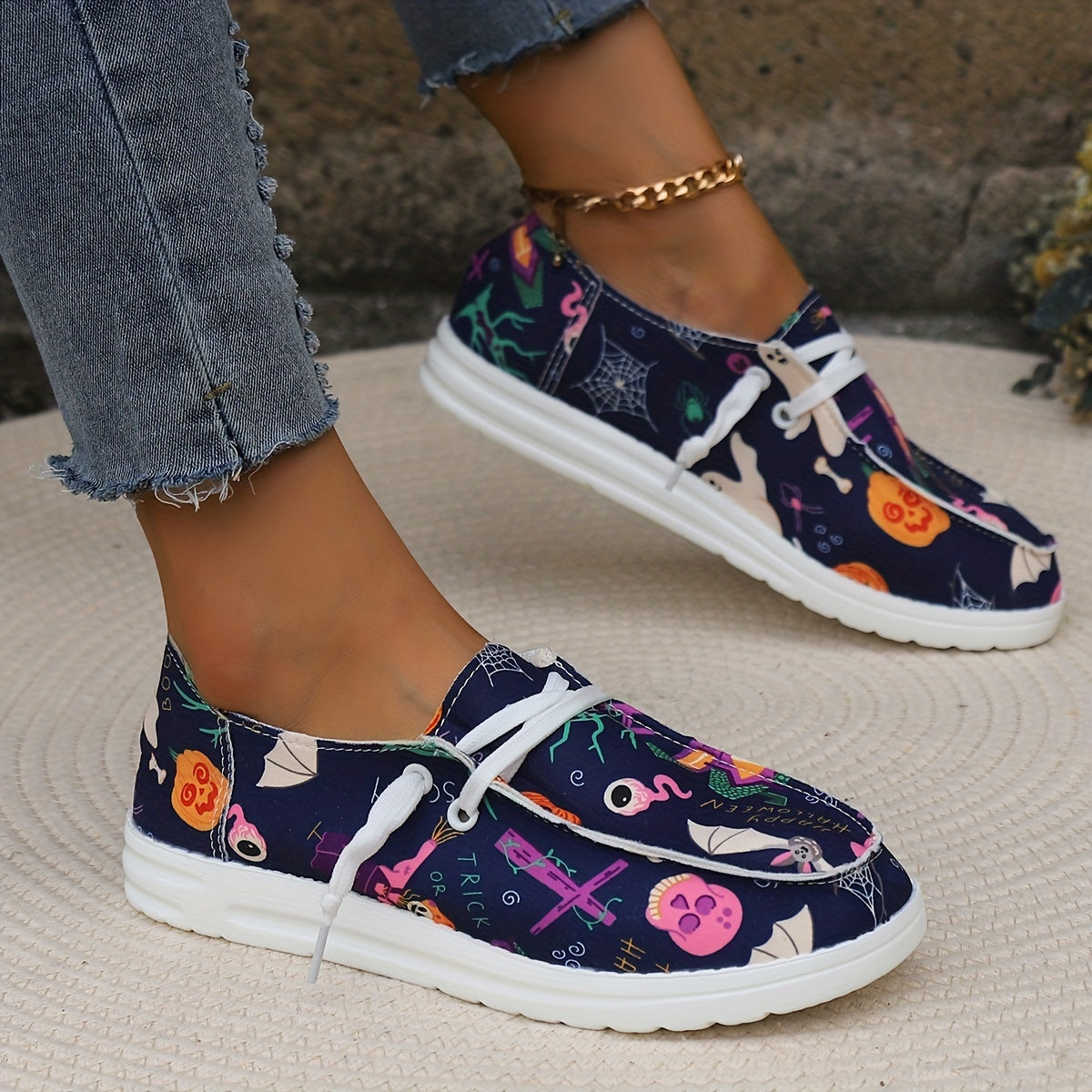 Halloween Pumpkin Ghost Pattern Slip On Loafers Shoes