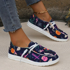 Halloween Pumpkin Ghost Pattern Slip On Loafers Shoes