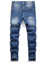 Boys Bear Print Ripped Jeans Skinny Slim Fit Washed Denim Long Pants