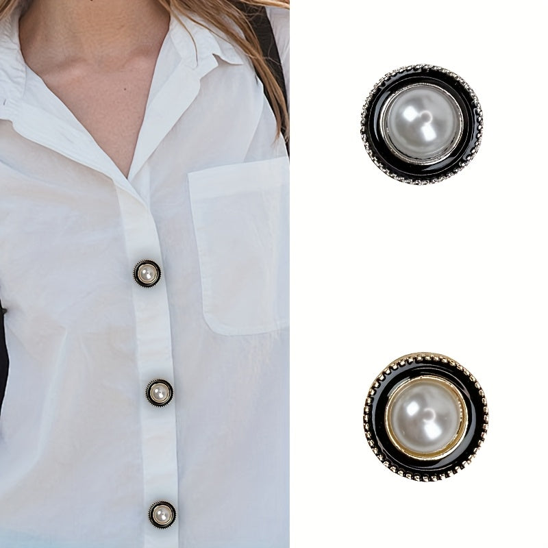 2pcs Round Shirt Button Covers with Pearl & Geometric Design