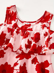 Toddler Girls Ruffle Trim Cold Shoulder Flowers Graphic Princess Dress