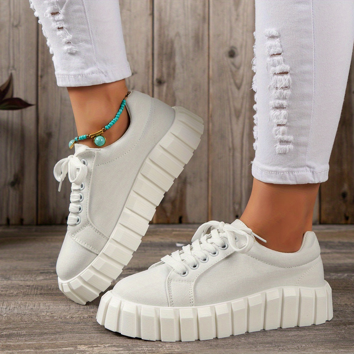 Women's Stylish Platform Sneakers Lace Up Outdoor Shoes