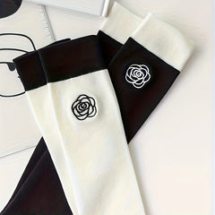 Floral Print Colorblock Knee High Socks Women's Stockings