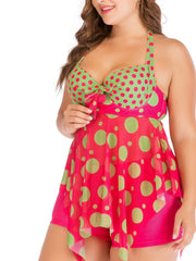 Dot Print Mesh Top & Shorts Swimsuit Set Boho 2pcs Set