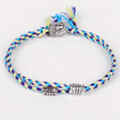 Colorful Braided Bracelet Metal Buddha Head Decor Wristband